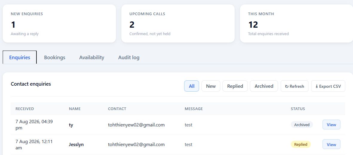 Admin dashboard — bookings management