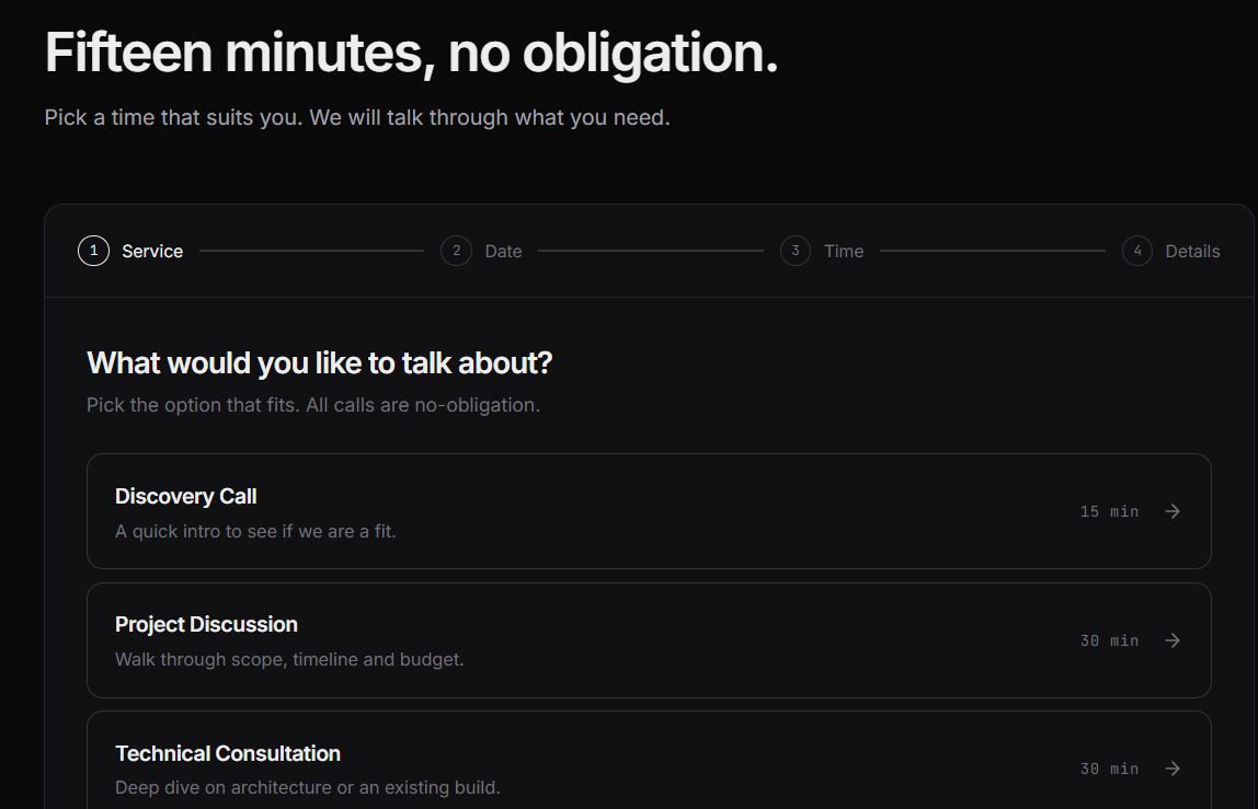 Booking widget — service selection