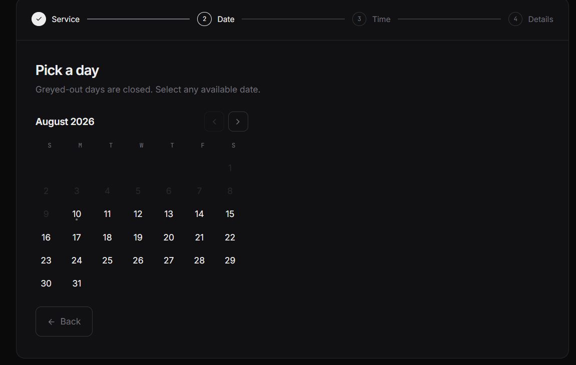 Booking widget — calendar and time slots