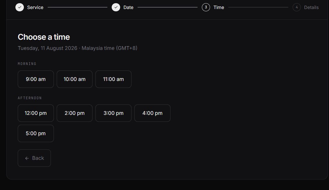 Booking widget — confirmation screen