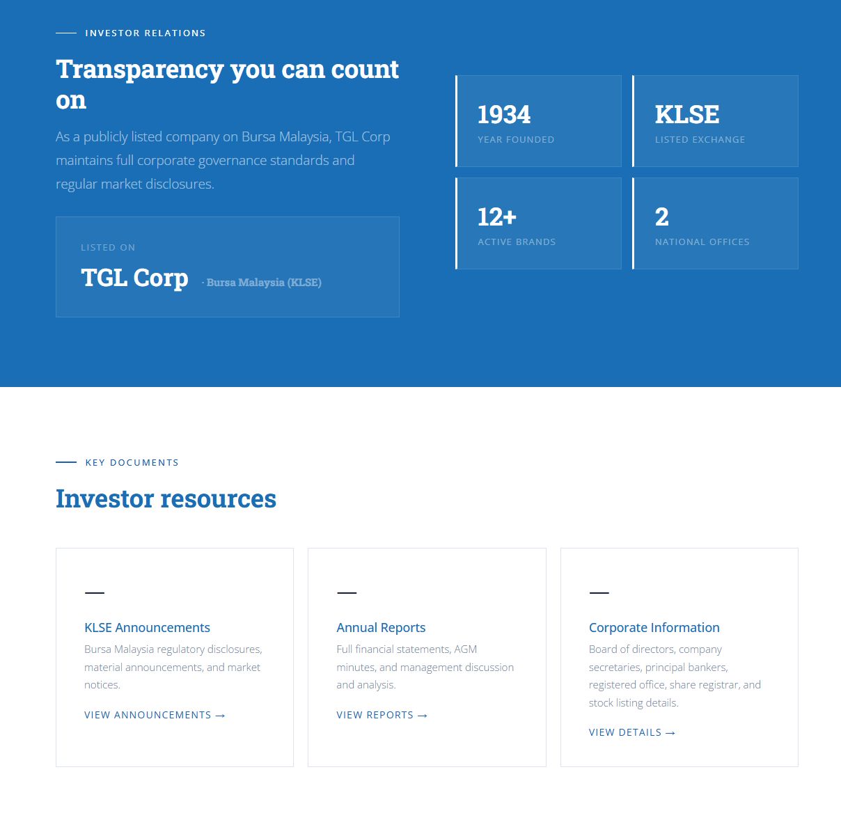 TGL Corp — investors page